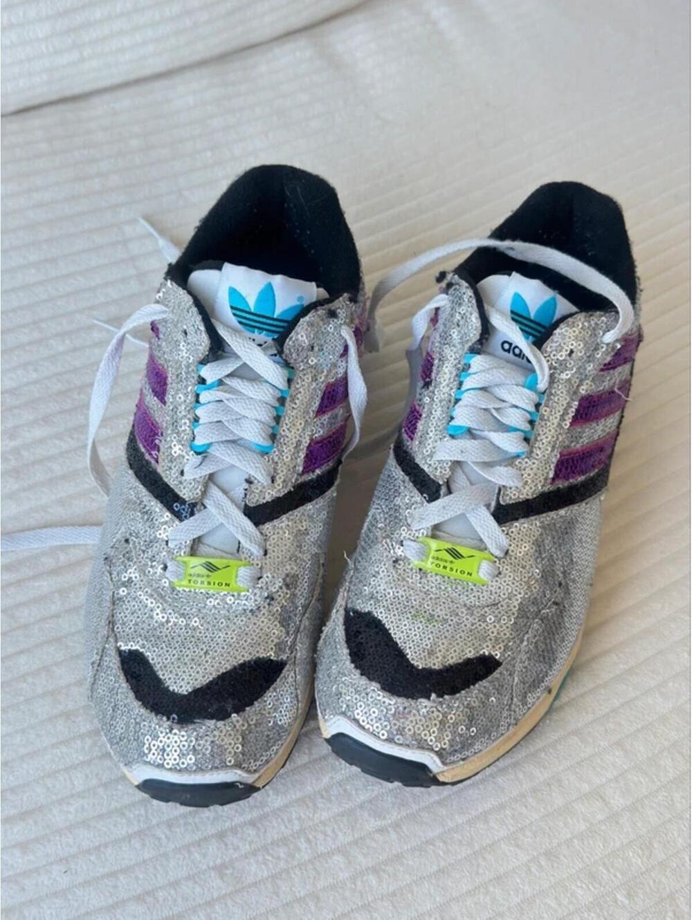 Adidas ZX 4000 Crystal White Silver Purple Sequin Sneakers - Picture 4 of 9